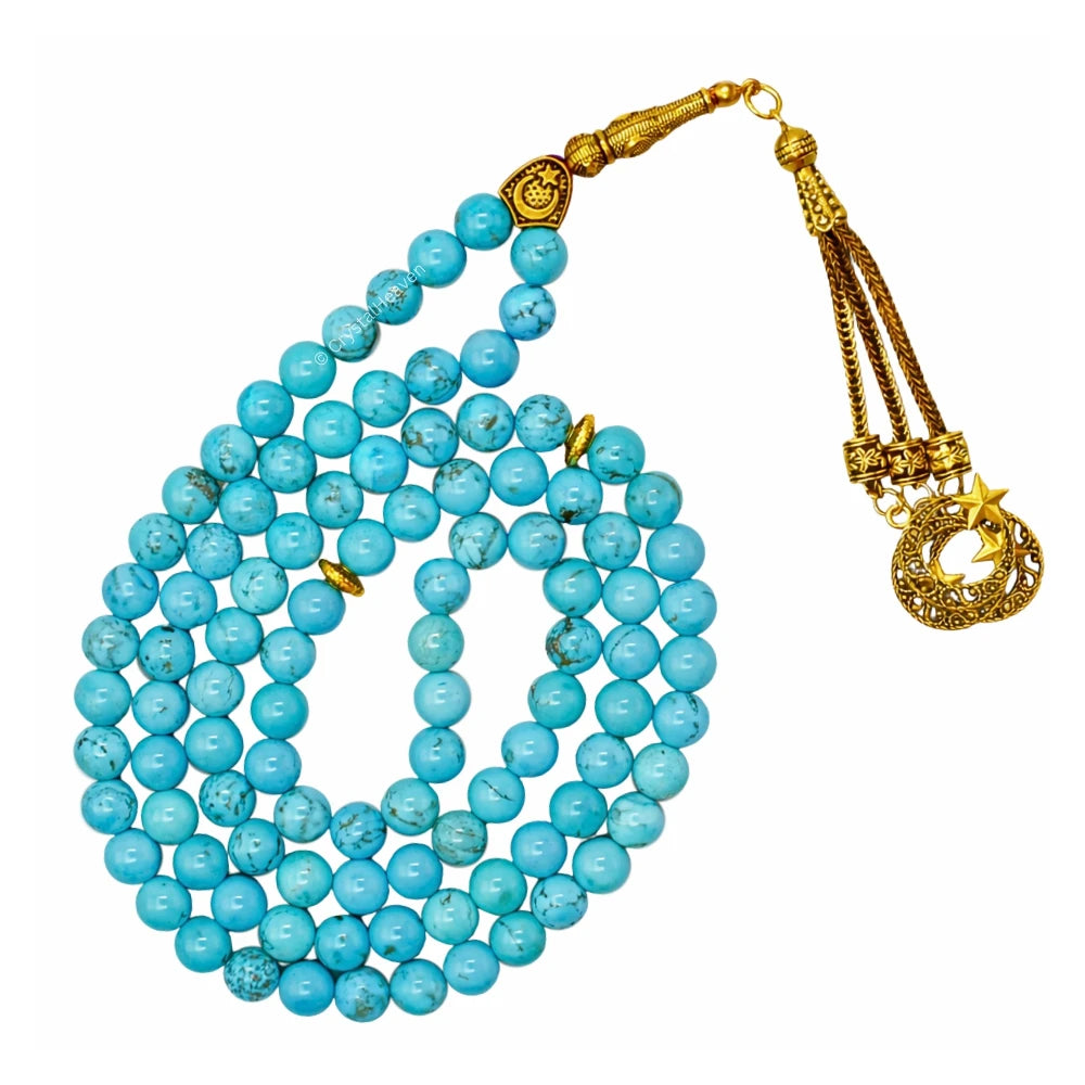 Magnesite Turquoise Crystal Tasbih (Gold)