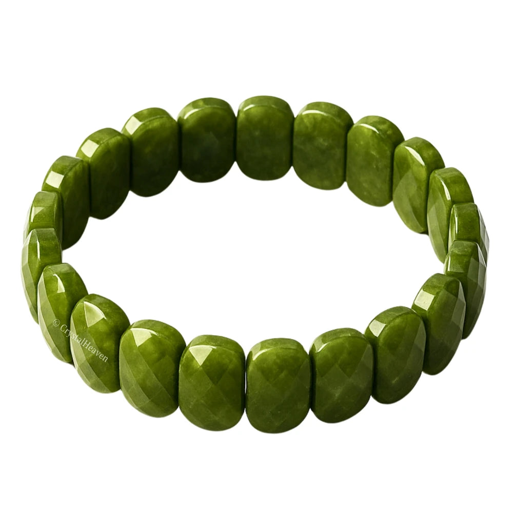 Green Jade Faceted Beads Bracelet - Oval Stone