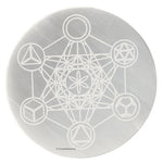 Selenite Charging Plate with Metatron Cube with Platonic Solid (4 Inch)
