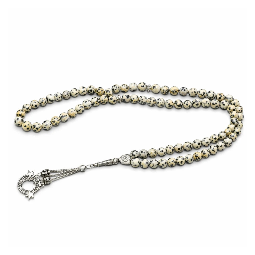 Dalmatian Jasper Crystal Tasbih (Silver)