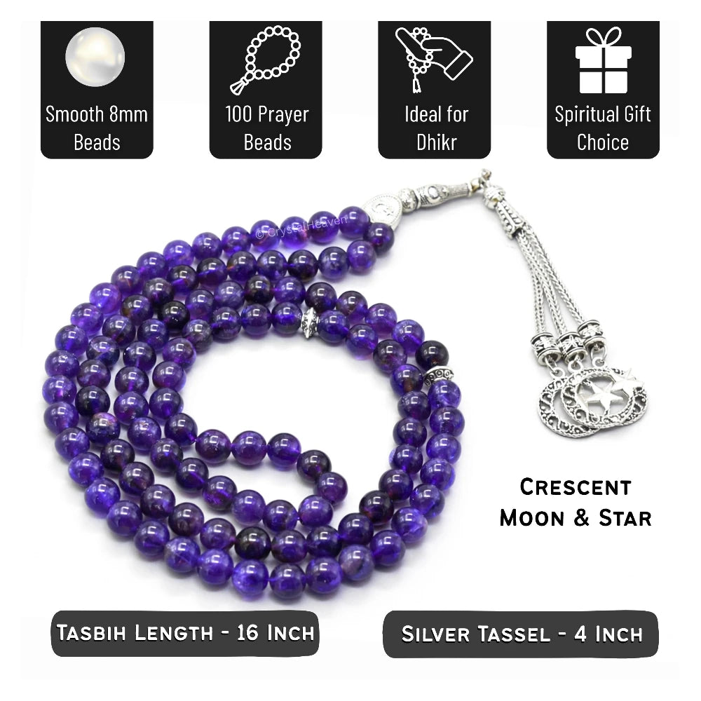 Amethyst Crystal Tasbih (Silver)
