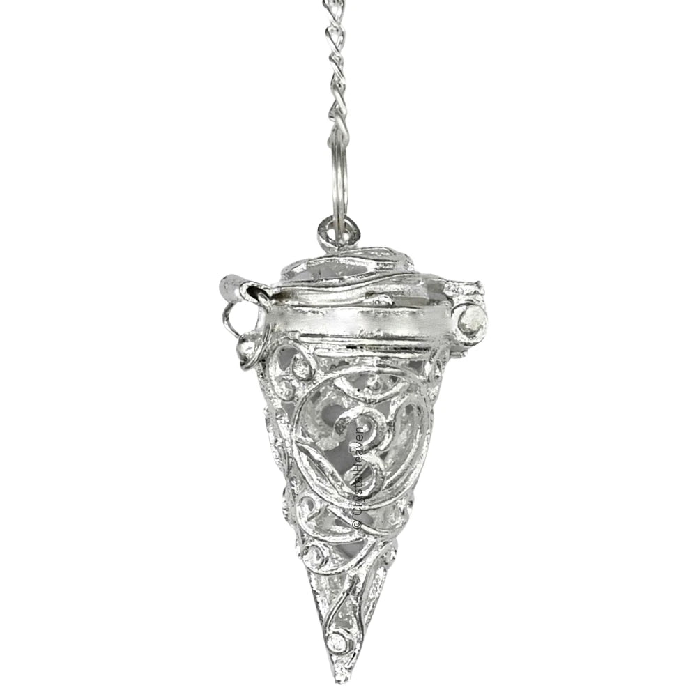 Metal Brass Pendulum - Silver Om Chamber Cone (MP106)