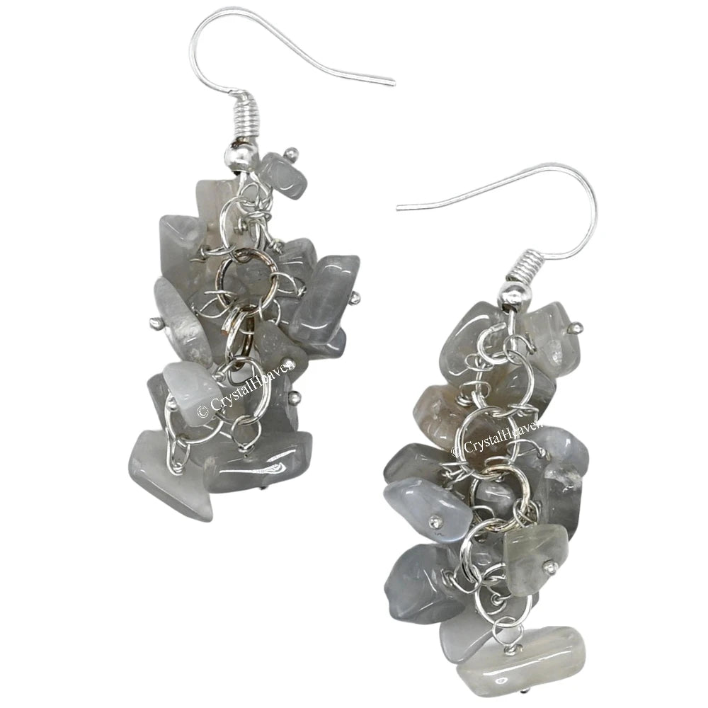Grey Moonstone Crystal Earrings