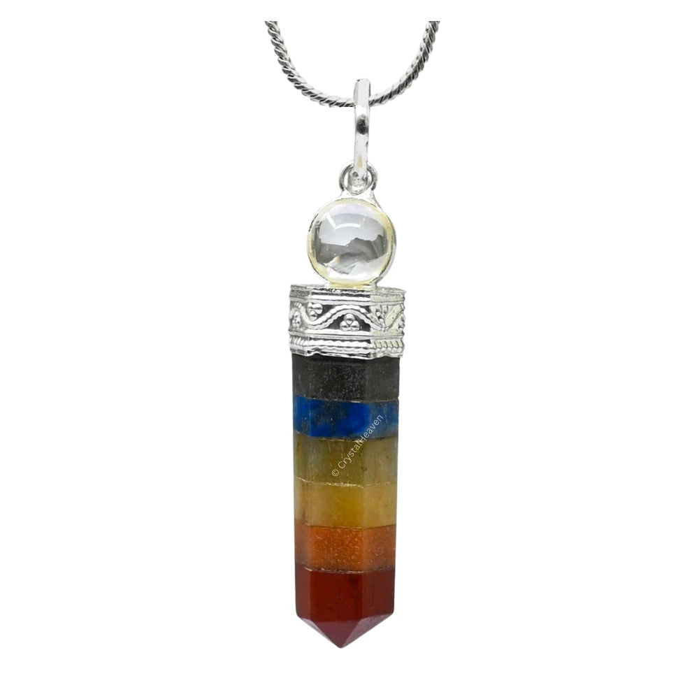 7 Chakra with quartz Necklace - Pencil Point (Silver)