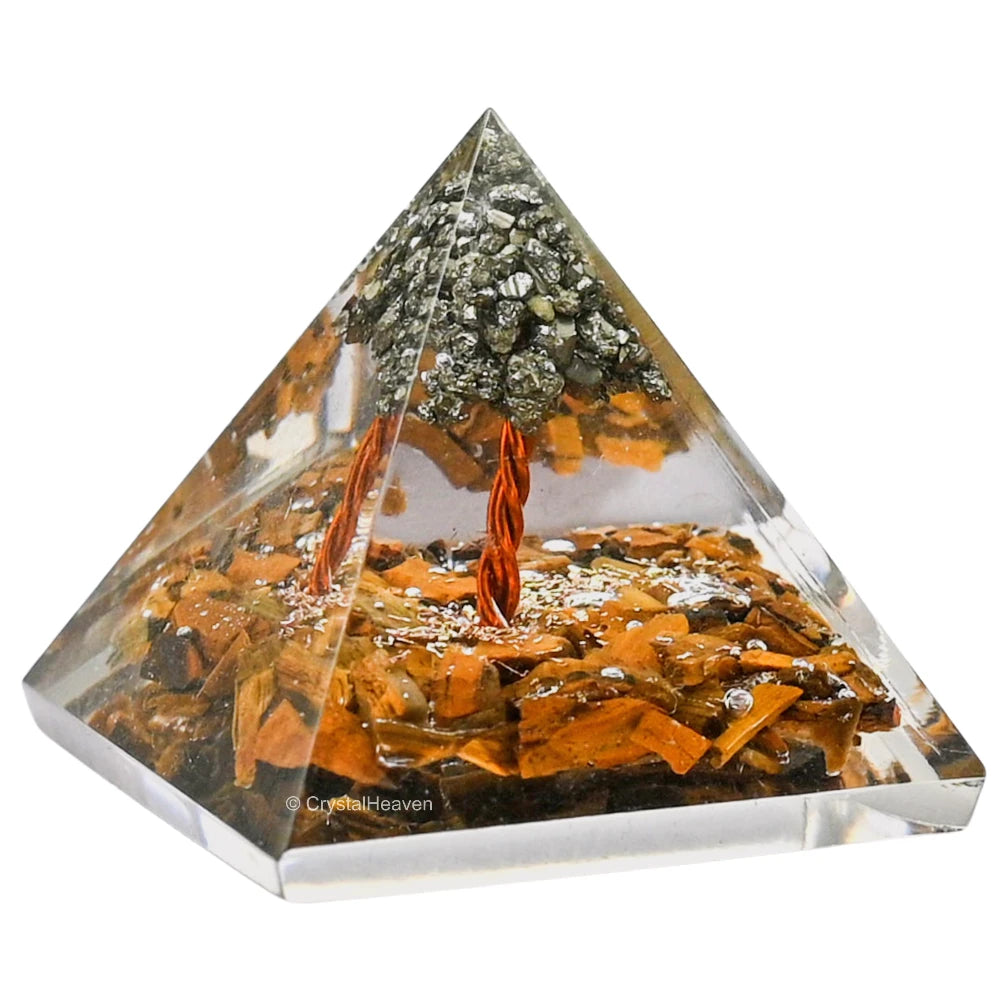 Tiger Eye with Pyrite Tree Orgone Pyramid - 30mm