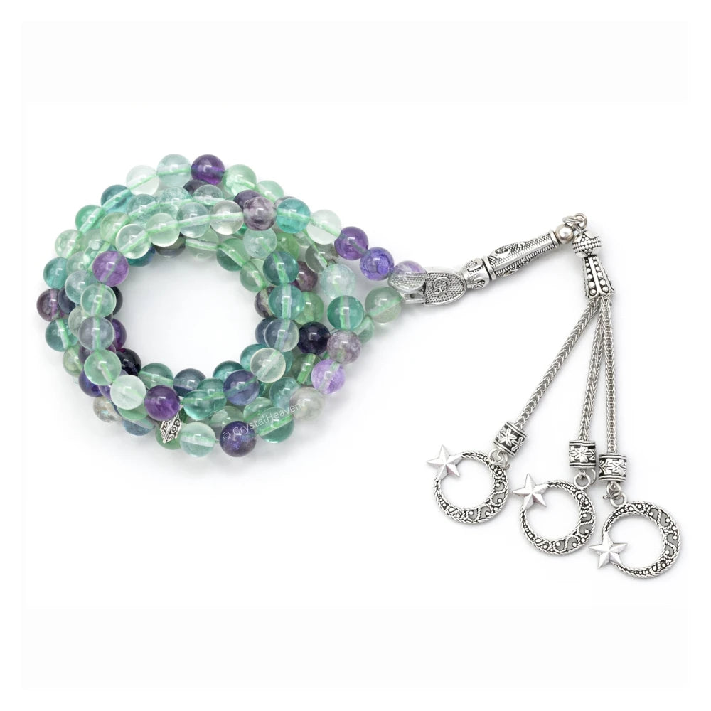 Multi Fluorite Crystal Tasbih (Silver)