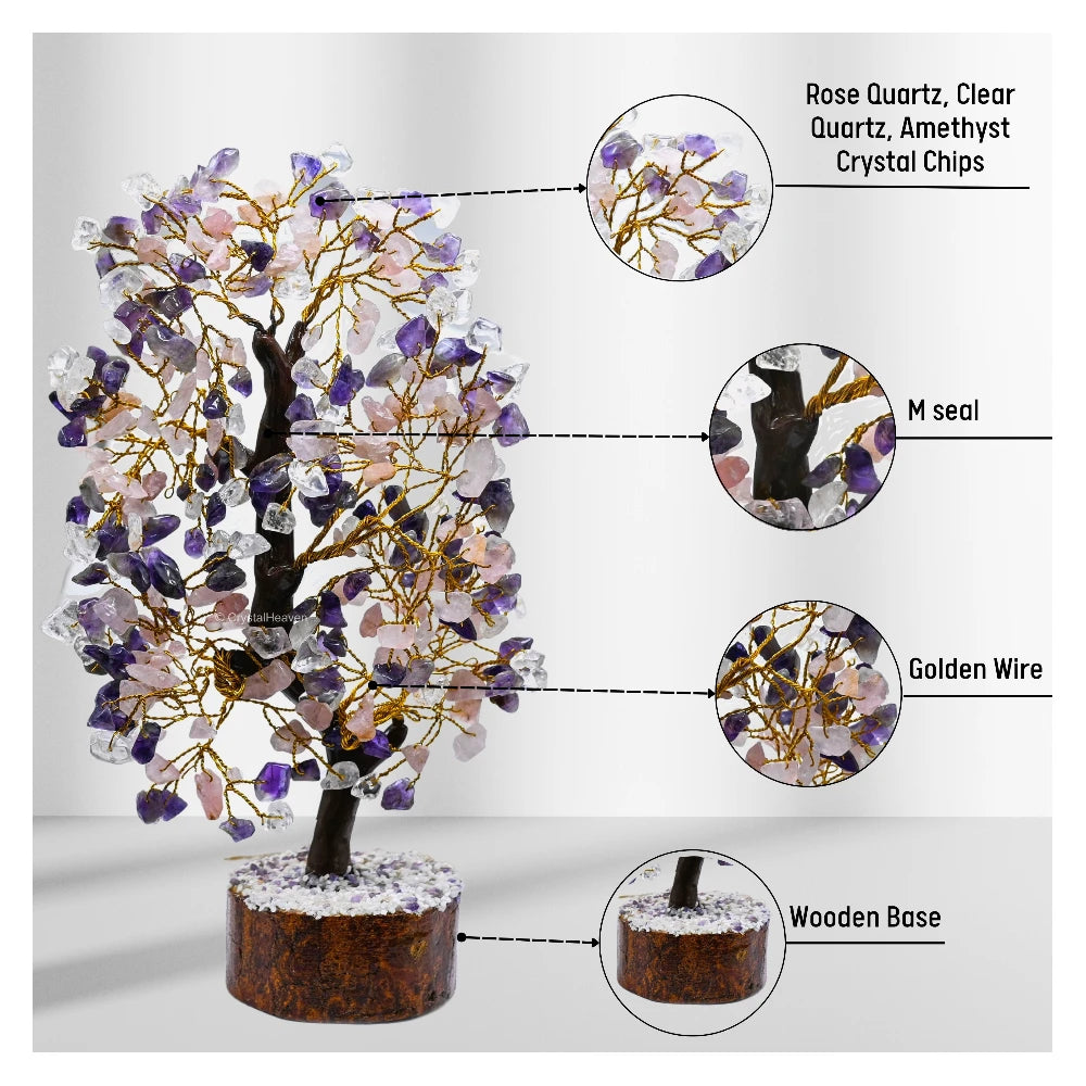 Rose Quartz, Amethyst & Clear Quartz Tree (200 Chips)