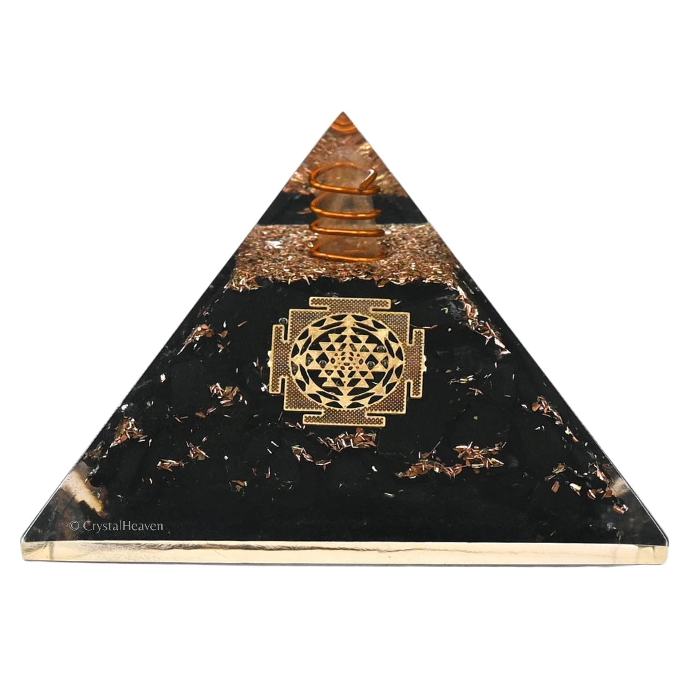 Black Tourmaline Orgone Pyramid (Small Shri Yantra)