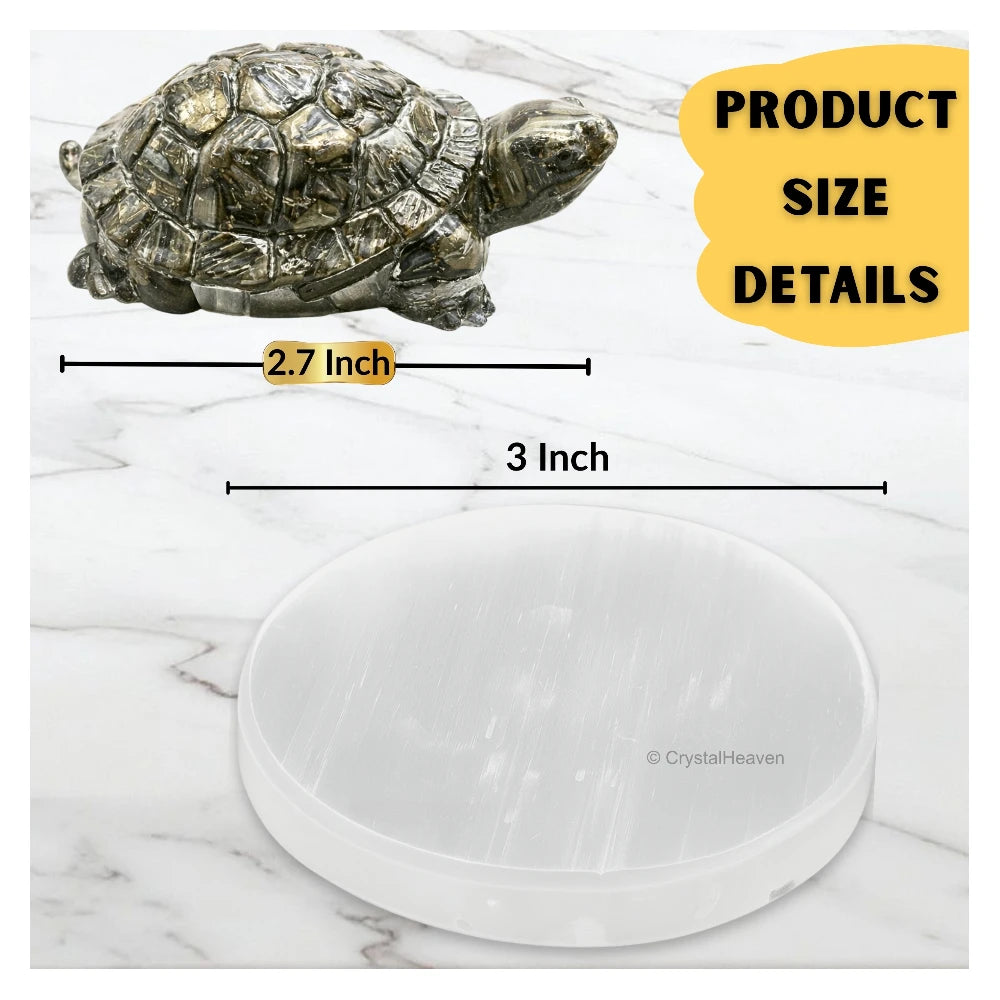 Natural Pyrite Tortoise Kachhua with Selenite Plate