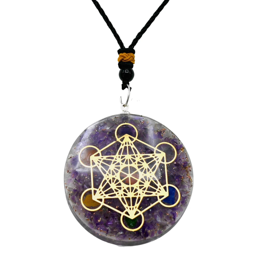 Amethyst Crystal Orgone Pendant - Metatron Cube