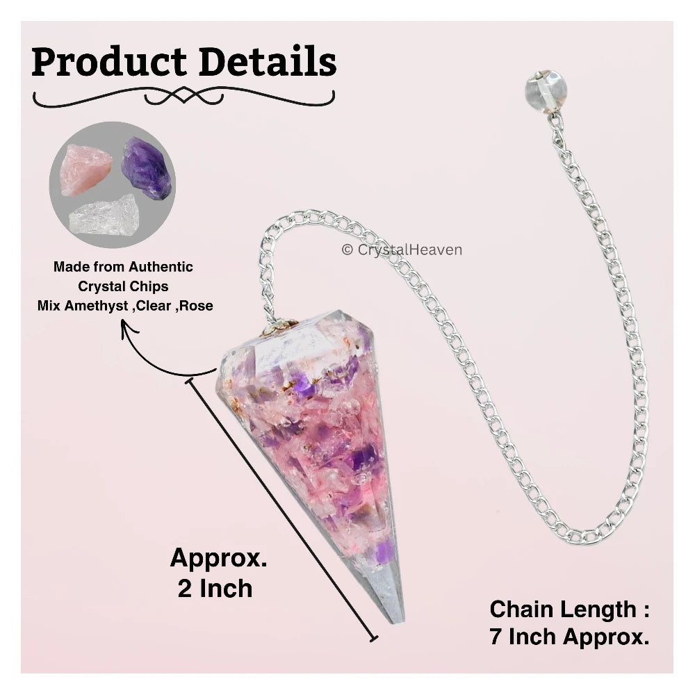 Rose Quartz Amethyst Clear Quartz Crystal Orgone Pendulum
