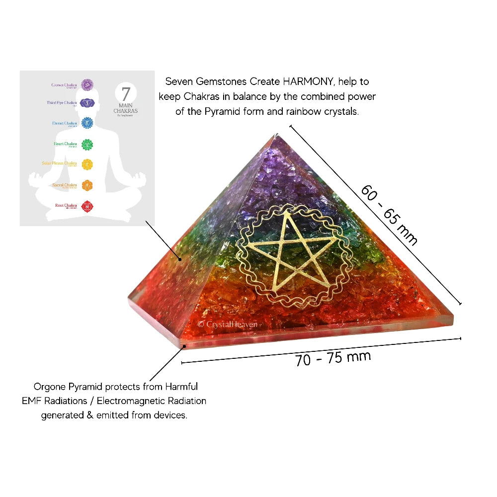 7 Chakra Onyx Orgone Pyramid (Pentacle)