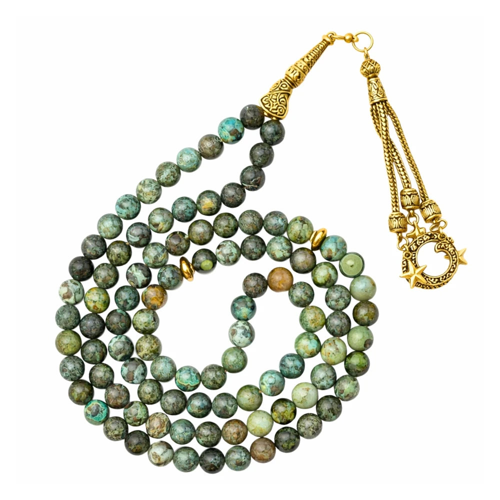 African Turquoise Crystal Tasbih (Gold)
