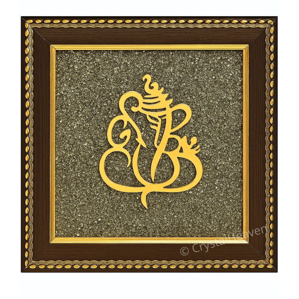 Golden Ganesha on Natural Pyrite Frame – Vastu Decor