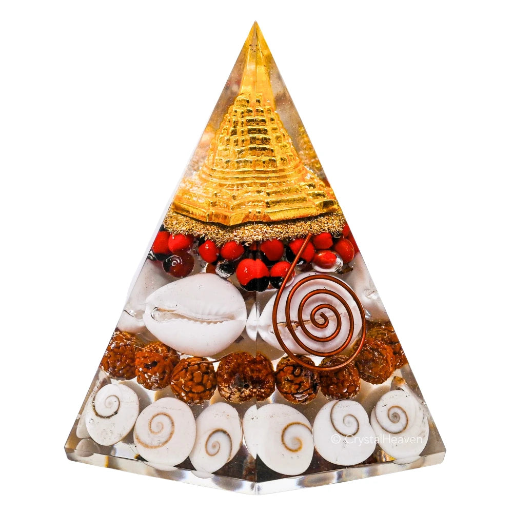 Shri Yantra Gomati Chakra Rudraksha Pyramid - Hexagonal Wealth Pyramid