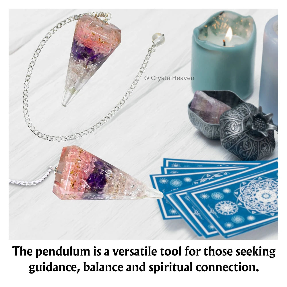 Rose Quartz Amethyst Clear Quartz (Layered) Crystal Orgone Pendulum