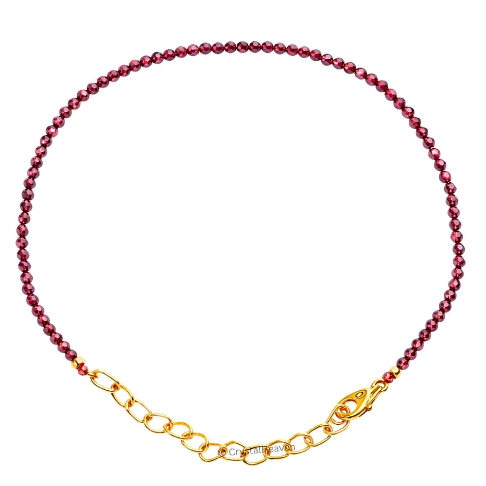 Red Garnet Bracelets - 2mm Faceted Beads (Gold)