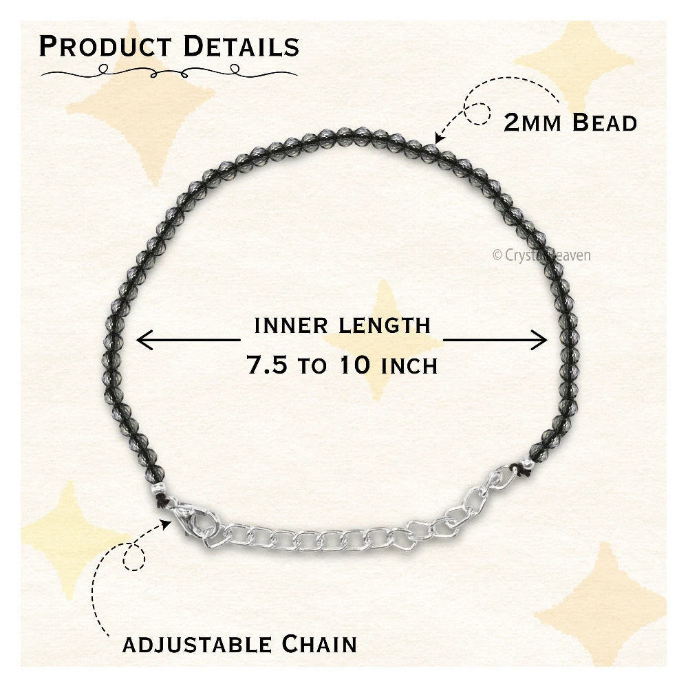 Smoky Quartz Bracelets - 2mm Faceted Beads (Silver)