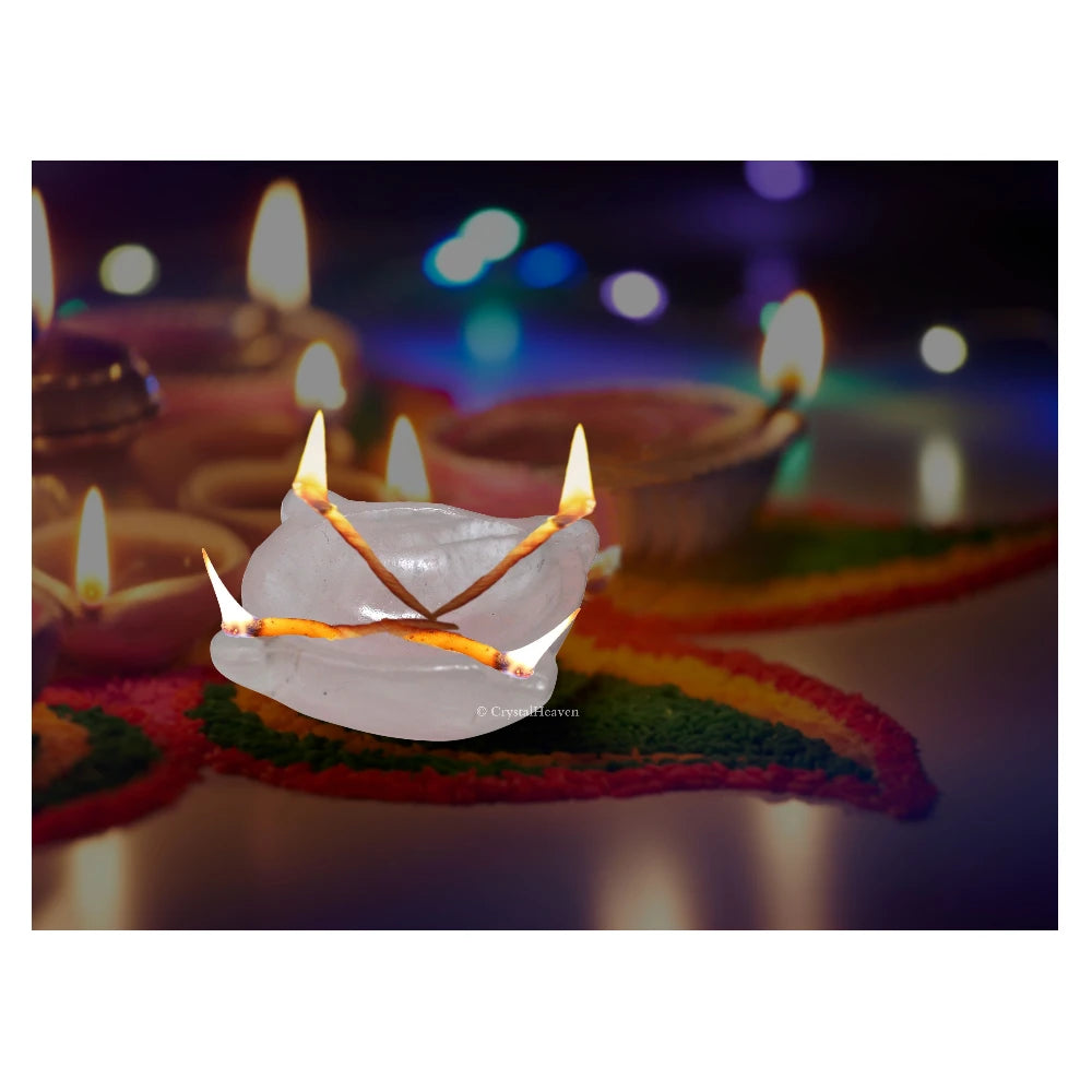 Rose Quartz Crystal Diya - 4 Batti