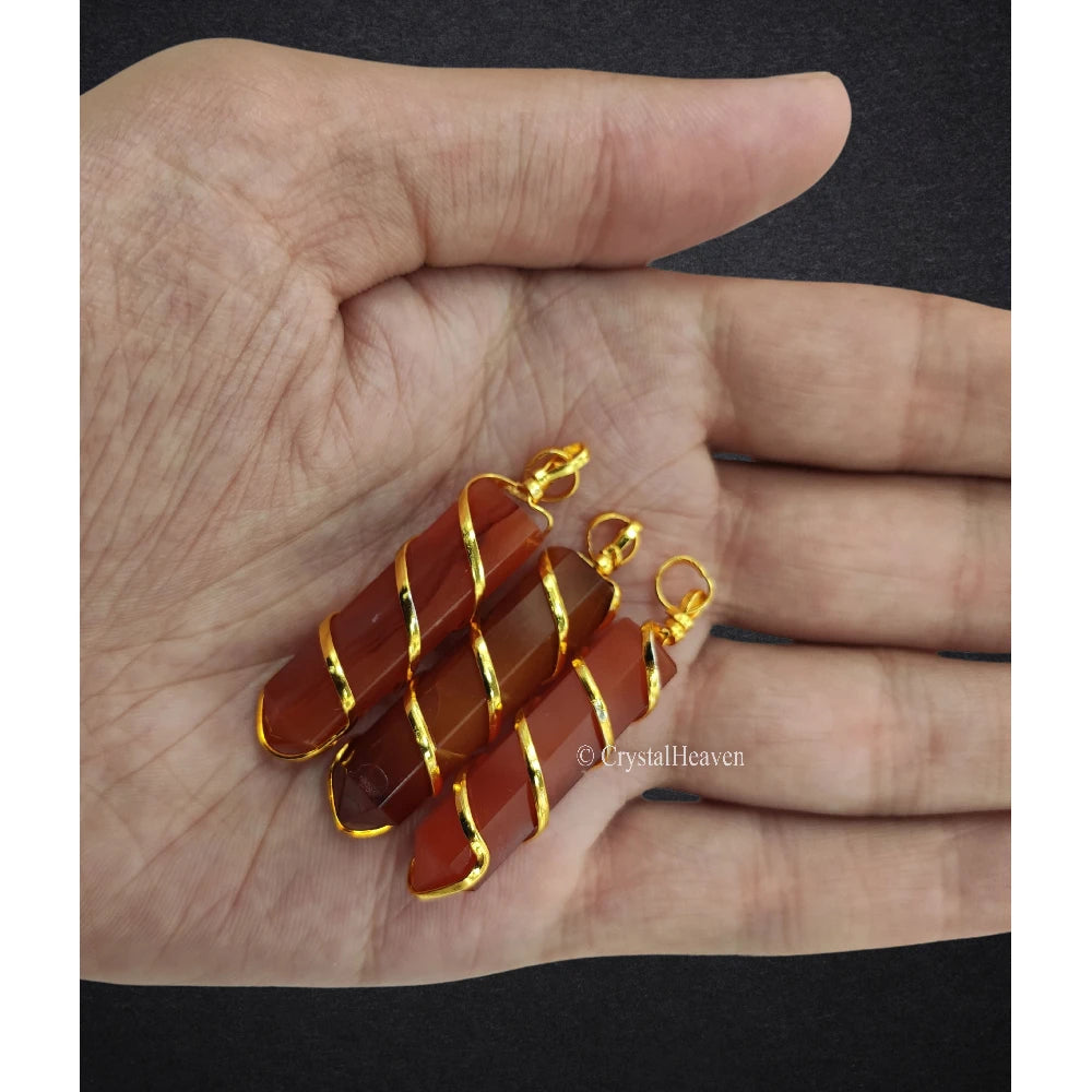 Carnelian Necklace - Spiral Pencil Crystal (Gold)