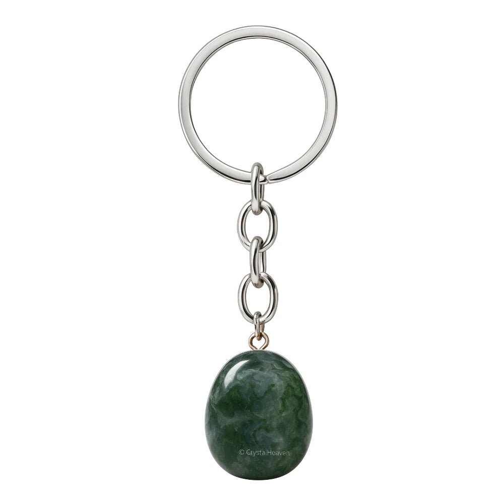 Moss Agate Crystal Keychain (Tumbled)