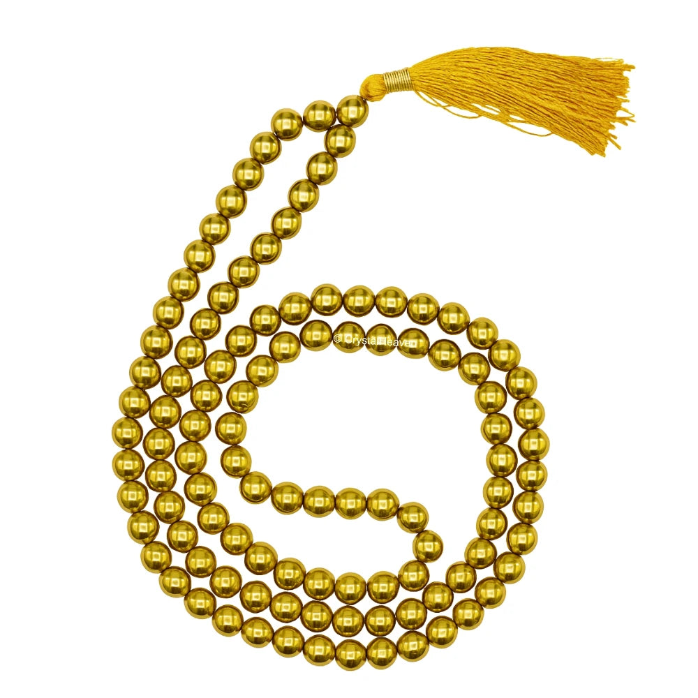 Golden Hematite Japa Mala (Without Knot)