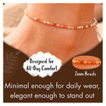 Rutilated Quartz Anklet - 2mm Faceted Beads (Silver)