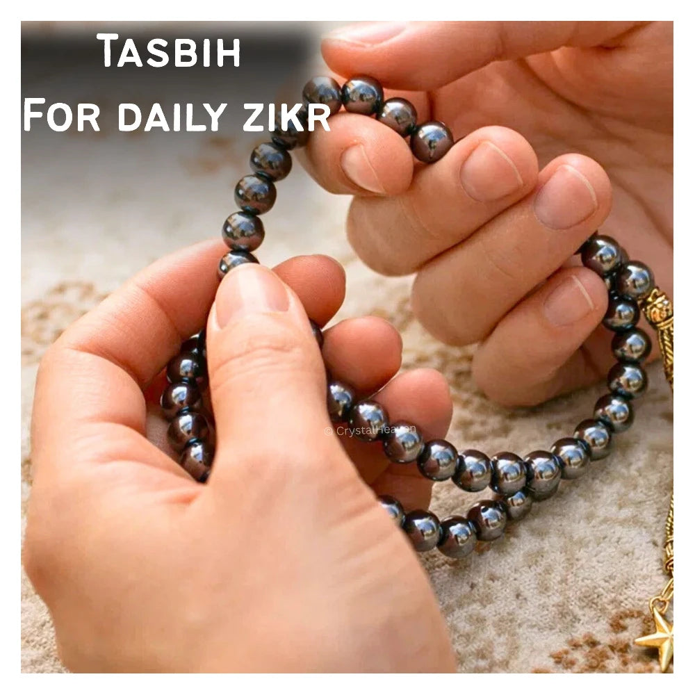 Hematite Crystal Tasbih (Gold)