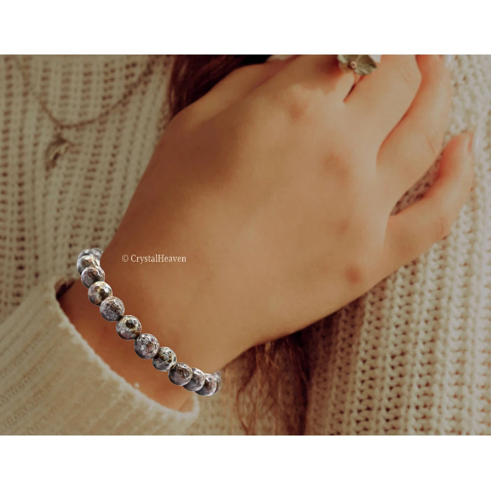 Brown Snowflake Obsidian Bracelet (Faceted-Stretchable)