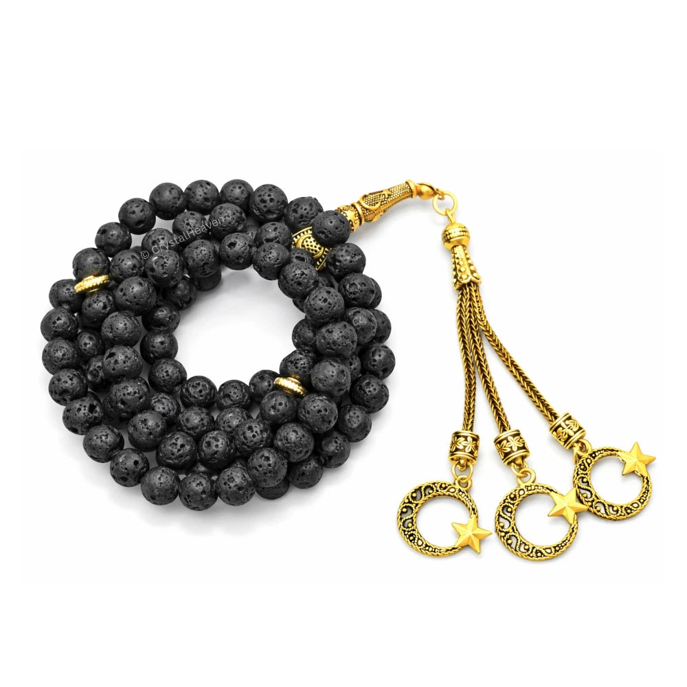 Lava Stone Crystal Tasbih (Gold)