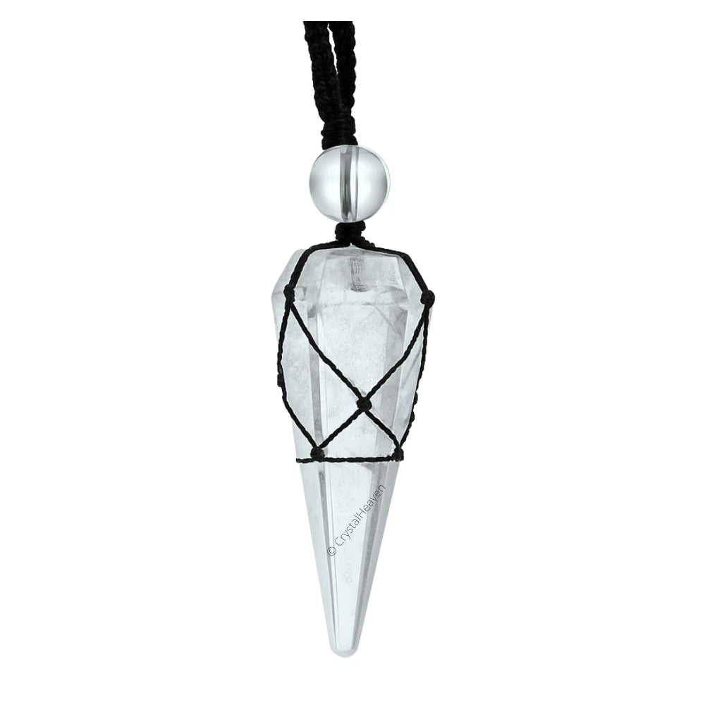 Clear Quartz Pendulum Pendant Necklace (Macrame)
