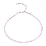 Pink Aqua Anklet - 2mm Faceted Beads (Silver)