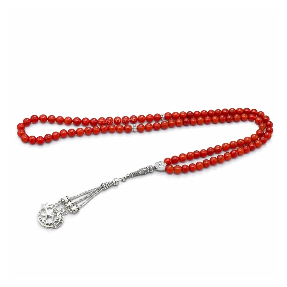 Red Onyx Crystal Tasbih (Silver)