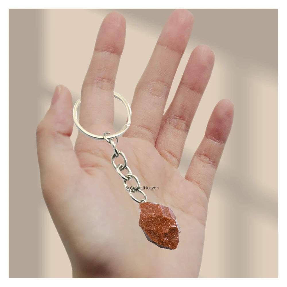 Red Goldstone Crystal Keychain (Raw)