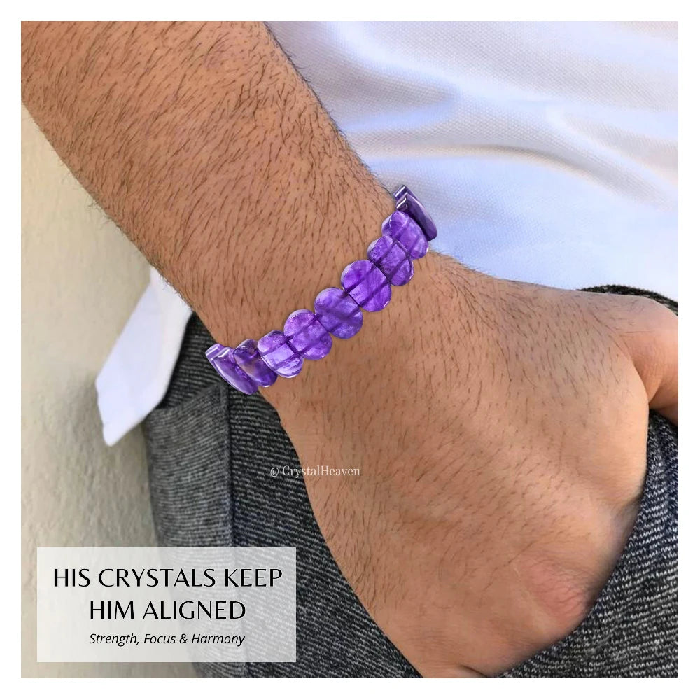 Amethyst Faceted Beads Bracelet - Oval Stone