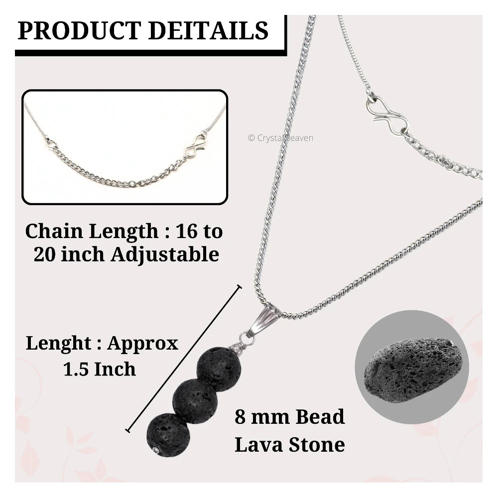 Lava Stone Crystal Bead Necklace (Silver)