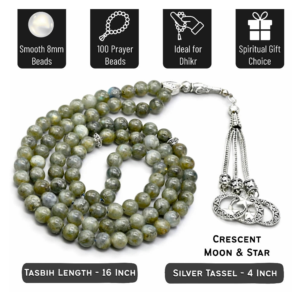 Labradorite Crystal Tasbih (Silver)