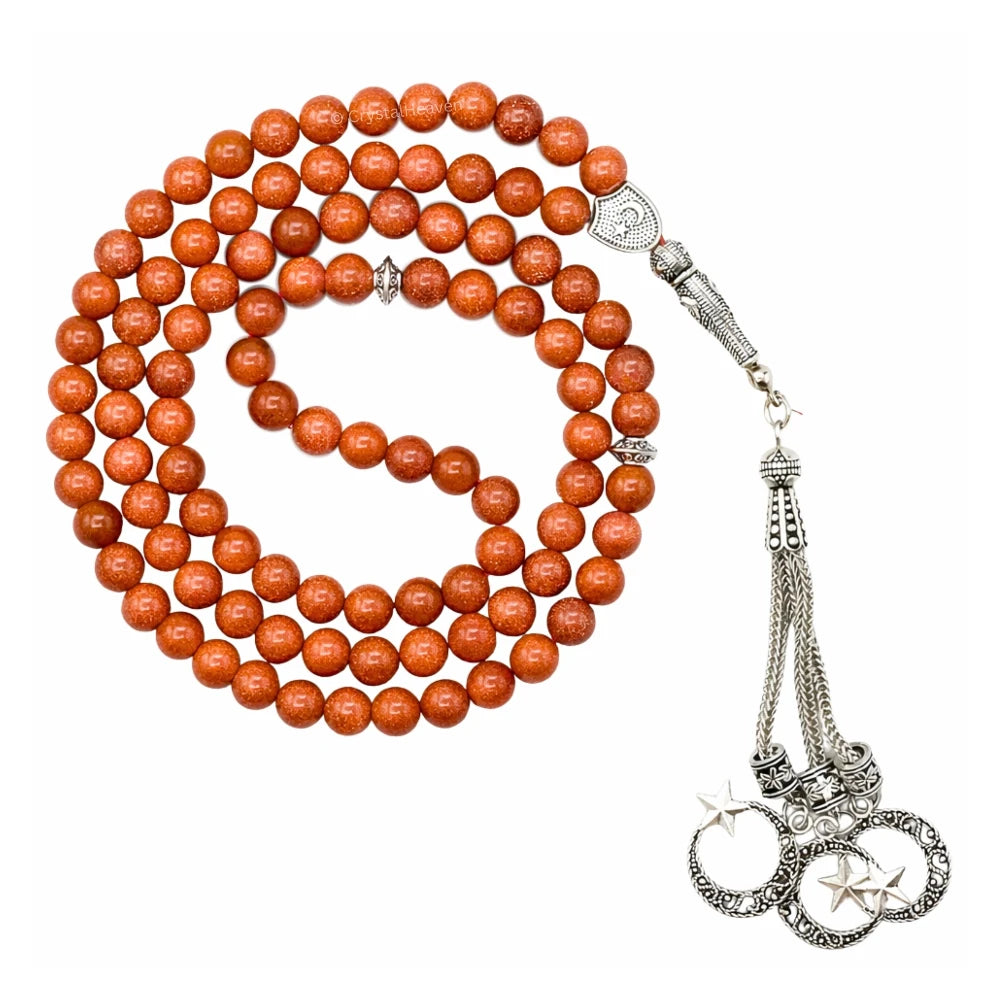 Red Goldstone Crystal Tasbih (Silver)