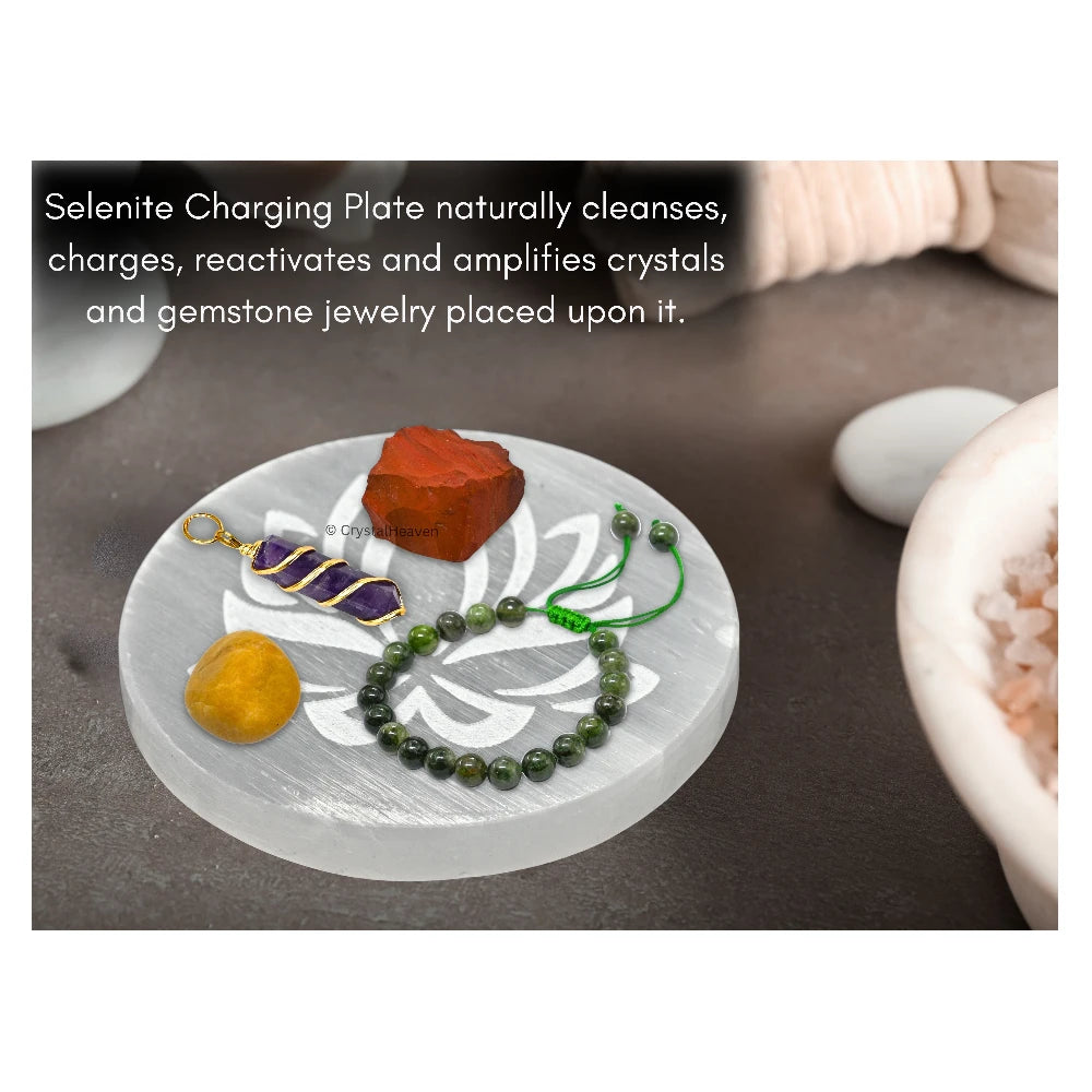 Selenite Charging Plate with Lotus Flower (4 Inch)