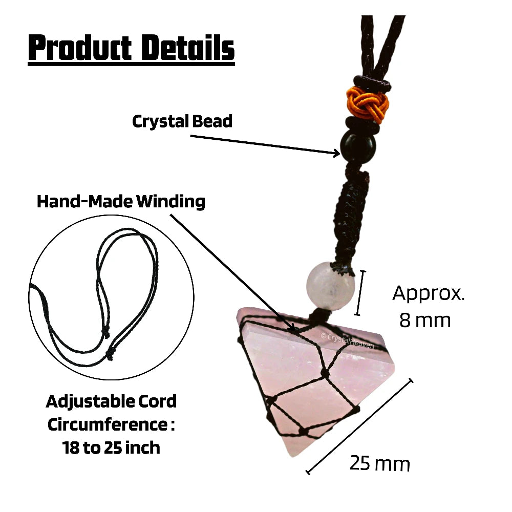 Rose Quartz Pyramid Macrame Pendant Necklace