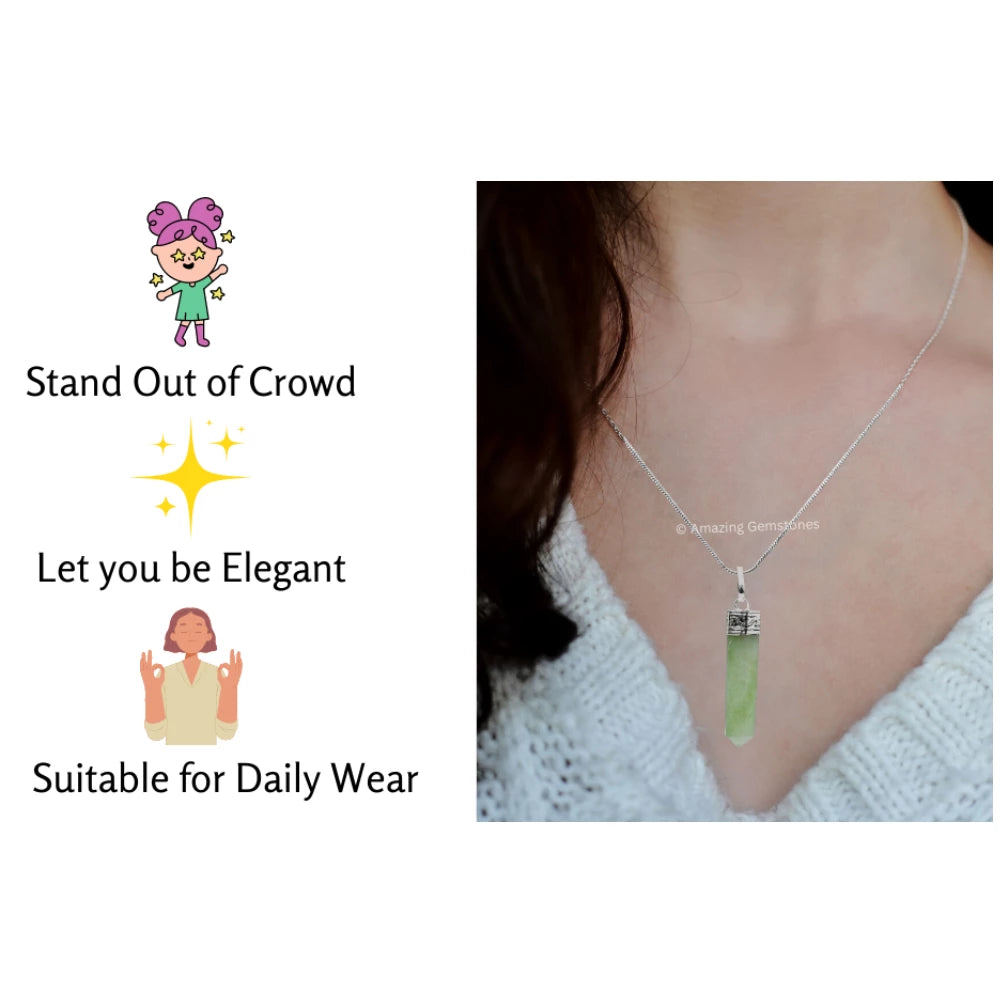 Light Green Aventurine Necklace - Pencil Point (Silver)
