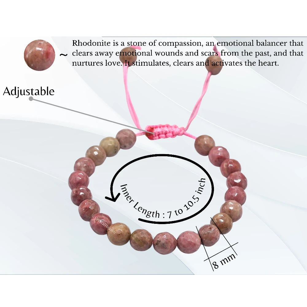 Pink Rhodonite Bracelet (Faceted-Adjustable)