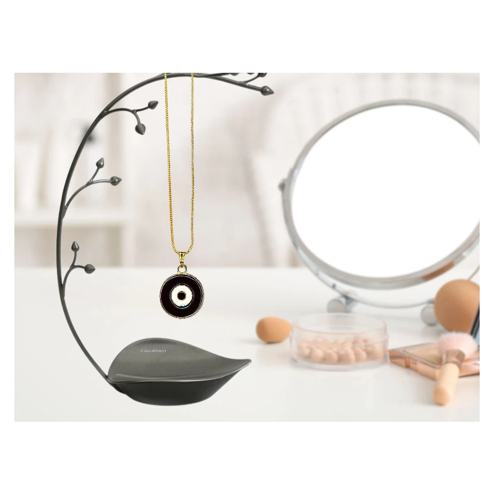 Black Evil Eye Pendant Necklace - Round (Gold)