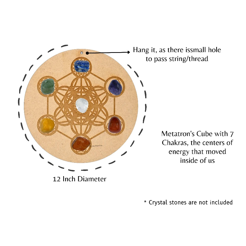 Chakra Metatron Cube Sacred Geometry Wall Art Cum Crystal Grid (12 inch)