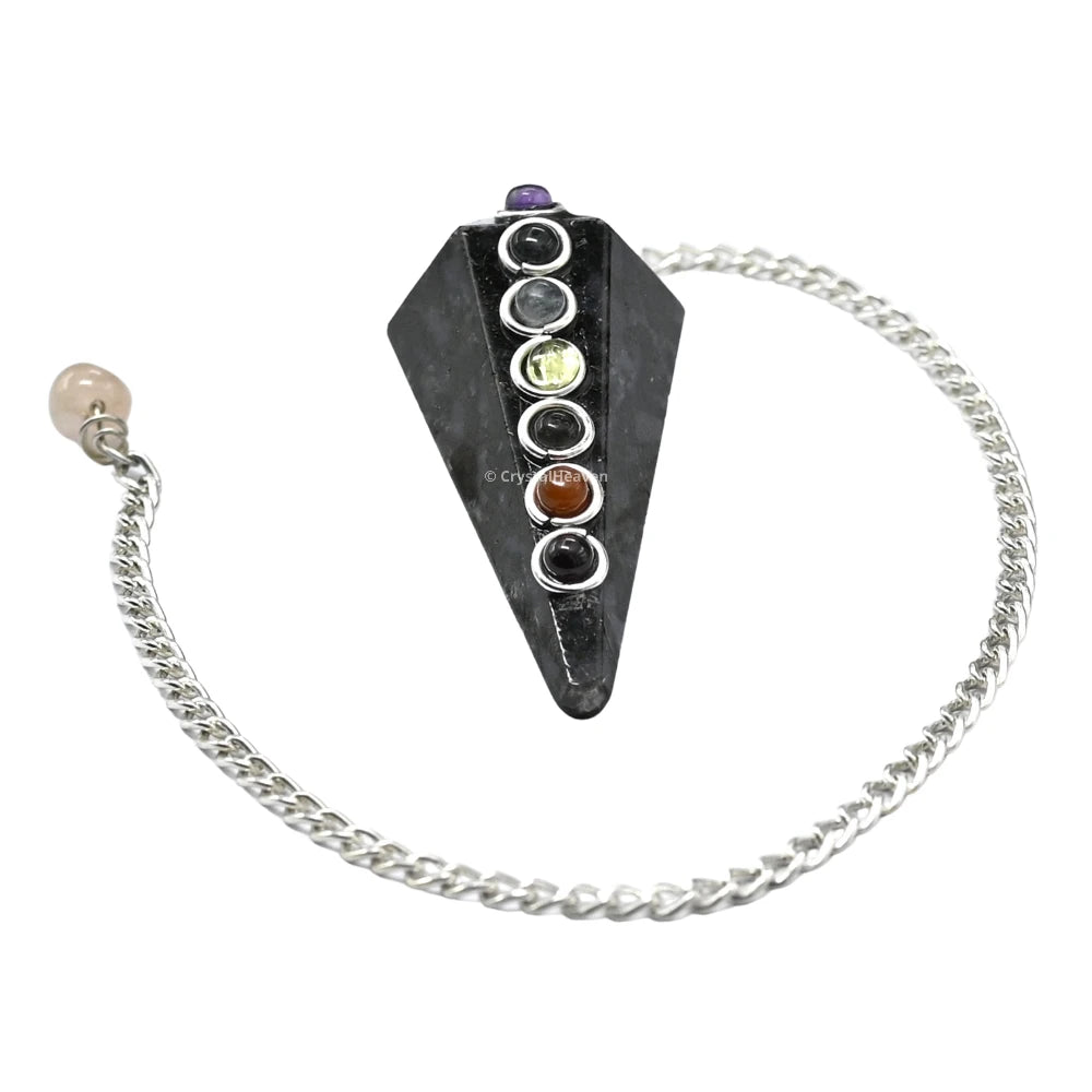 Indigo Gabbro Pendulum with Chakra Beads