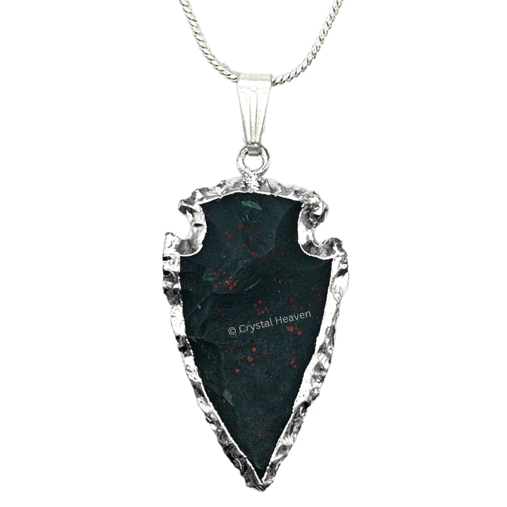 Bloodstone Arrow Head Pendant - Silver Plated