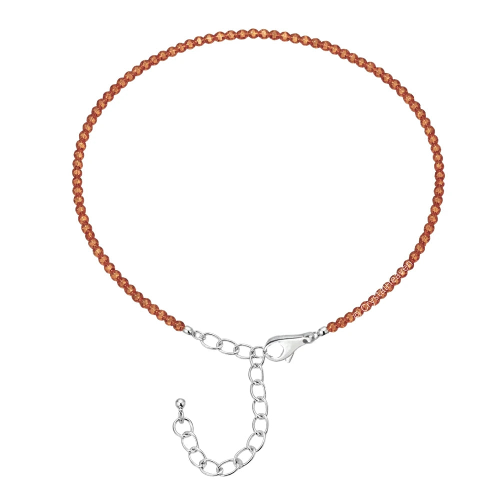 Hessonite Garnet Anklet - 2mm Faceted Beads (Silver)