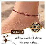 Pink Garnet Anklet - 2mm Faceted Beads (Silver)