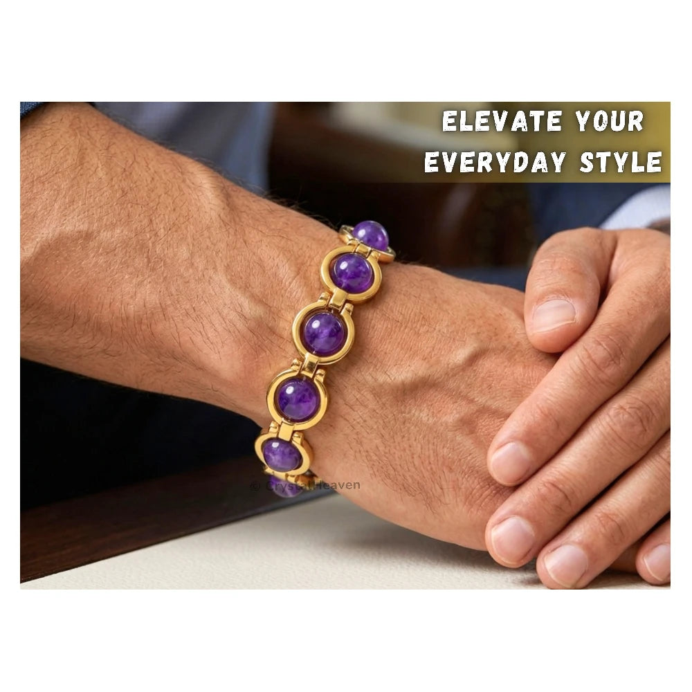Amethyst Bracelet - Round Gold Chain