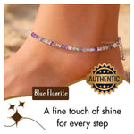 Blue Fluorite Anklet - 2mm Faceted Beads (Silver)